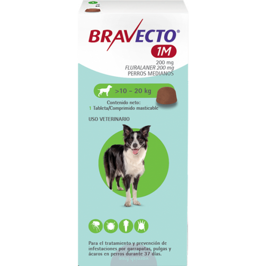 Bravecto Perros 1 Mes 10 a 20 Kg