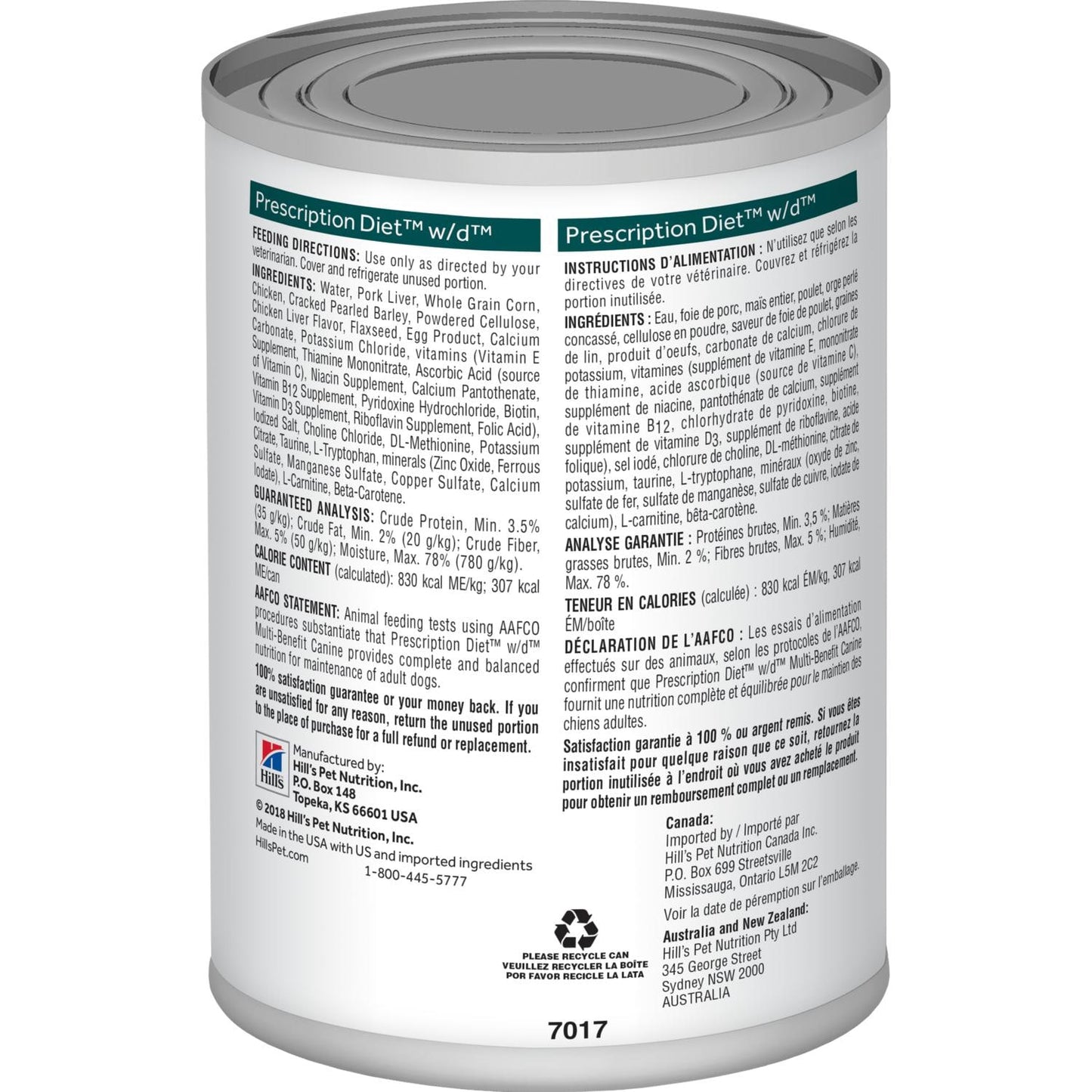 Hills Prescription Diet Canine w/d Lata